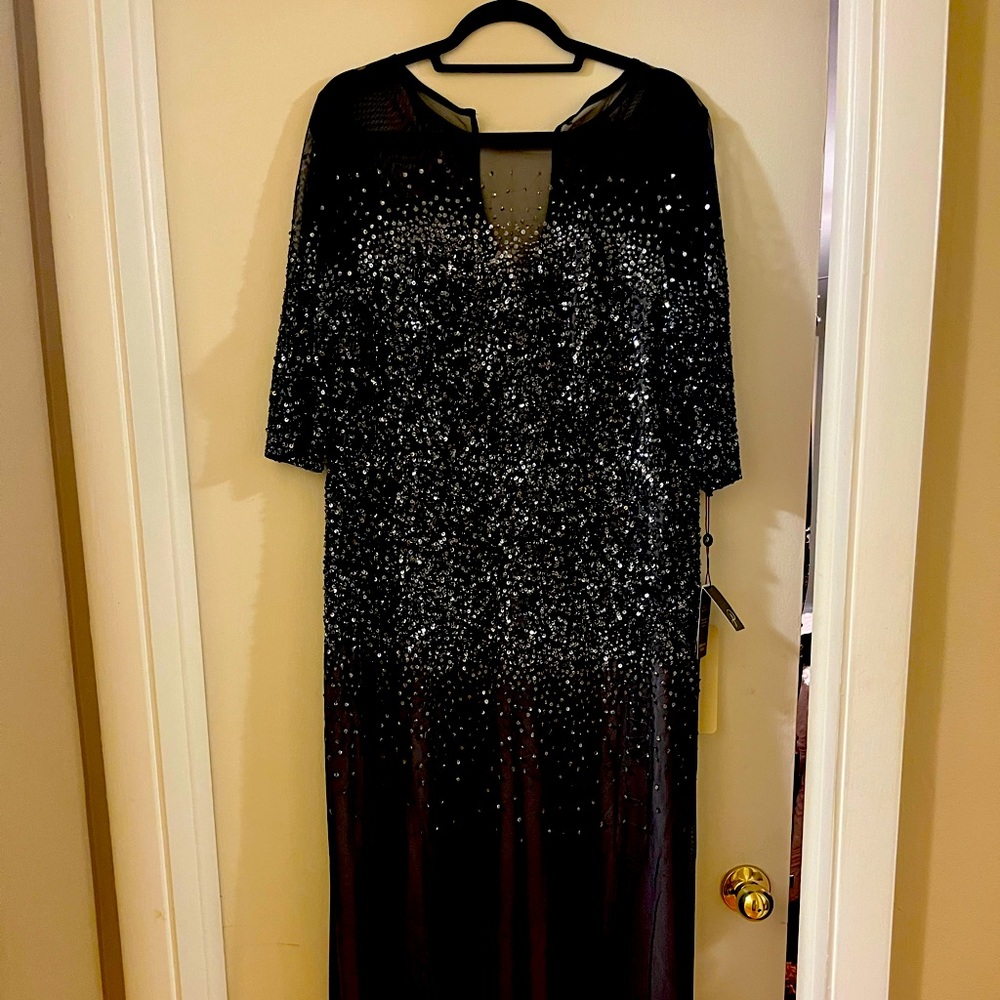 18W Beaded Illusion Bodice Mesh Gown ADRIANNA PAPELL